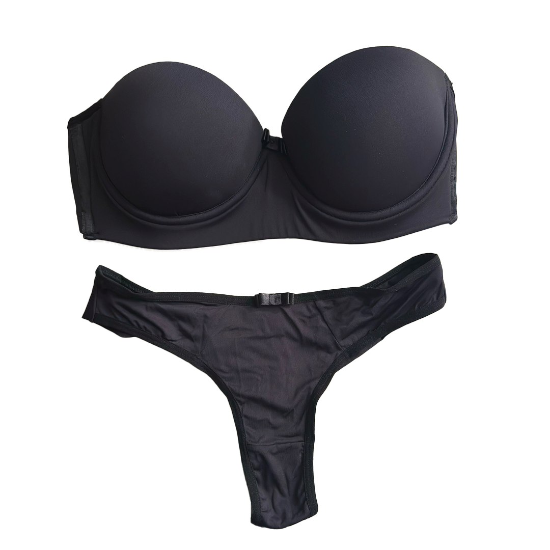 BASIC STRAPLESS BRA WITH REMOVABLE STRAPS, DOUBLE-STRING THONG