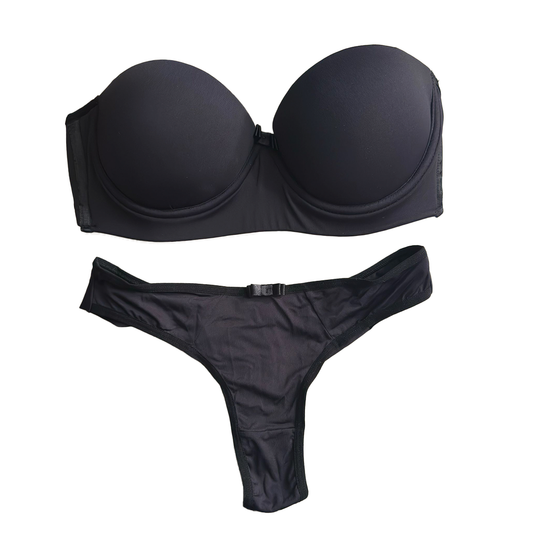 BASIC STRAPLESS BRA WITH REMOVABLE STRAPS, DOUBLE-STRING THONG