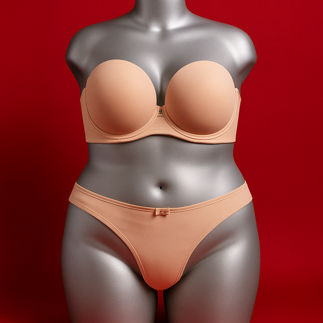 BASIC STRAPLESS BRA WITH REMOVABLE STRAPS, DOUBLE-STRING THONG