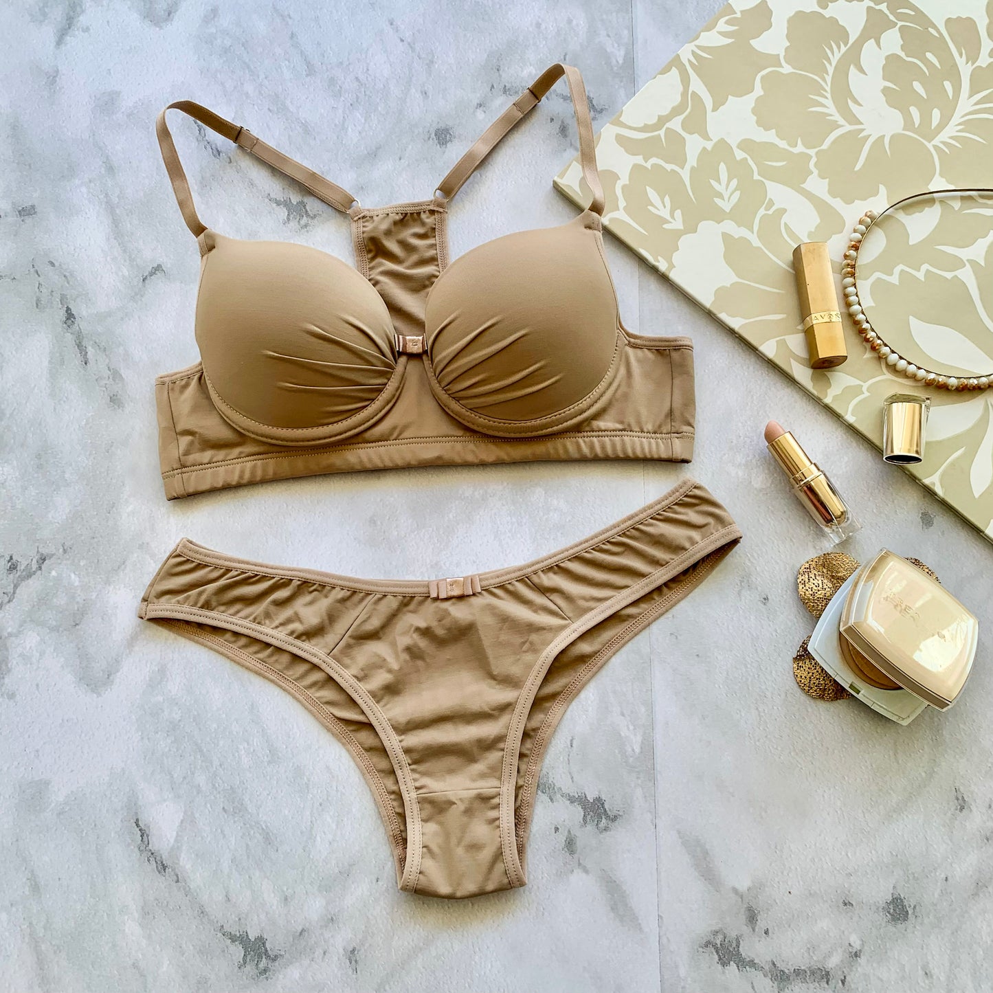 BASIC PADDED SWIMMER BRA, PANTY WITH WIDER BACK DESIGN