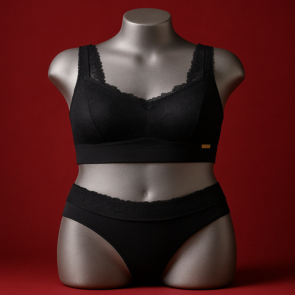 LACE TOP LINGERIE WITH REMOVABLE PADDING, PANTY WITH DOUBLE BACK DESIGN