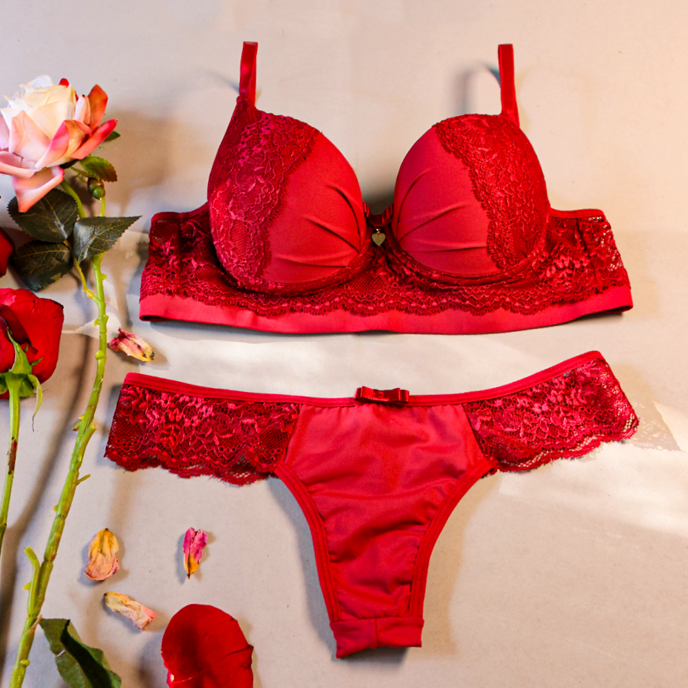 DELICATE PADDED BRA WITH REINFORCED BASE, DOUBLE-STRING MICROFIBER THONG