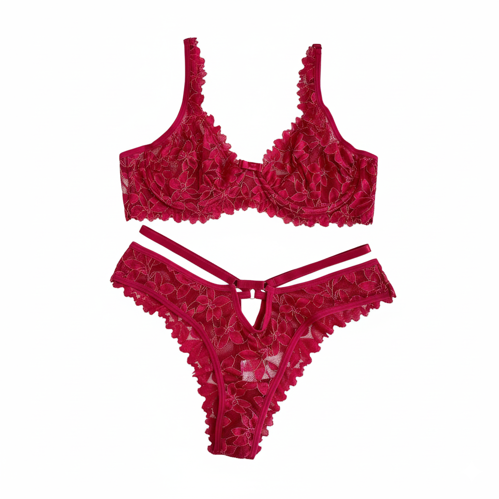 HALF-CUP BRA WITHOUT PADDING AND PANTY WITH WAIST DETAILS