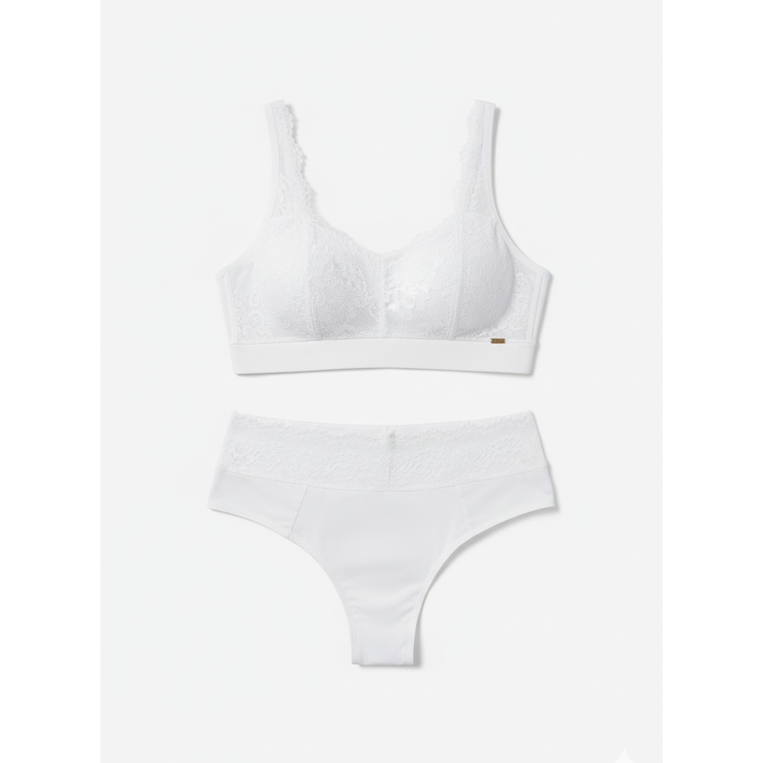 LACE TOP LINGERIE WITH REMOVABLE PADDING, PANTY WITH DOUBLE BACK DESIGN