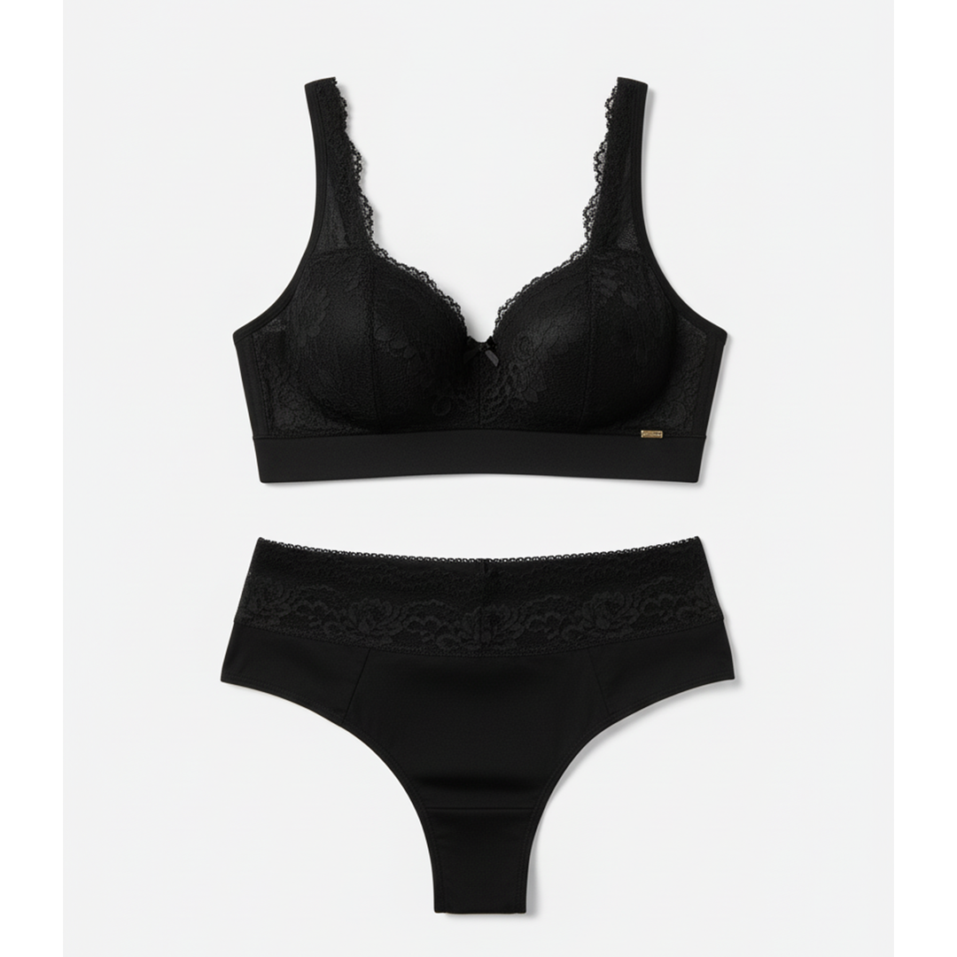 LACE TOP LINGERIE WITH REMOVABLE PADDING, PANTY WITH DOUBLE BACK DESIGN