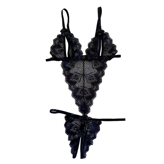 BLACK LACE SECRETARY BODY WITH BREAST AND BOTTOM OPENINGS