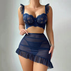LACE SHEER THREE-PIECE LINGERIE SET