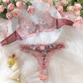 FLOWER EMBROIDERY LACE UNDERWIRE BRA SET