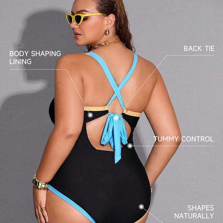 Color blocking one-piece plus size swimsuit