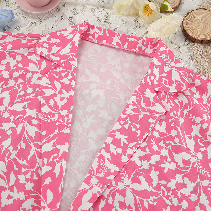 Printed Ice Silk 3-Piece Pajama Set