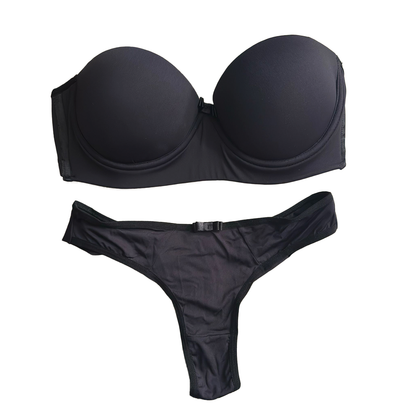 BASIC STRAPLESS BRA WITH REMOVABLE STRAPS, DOUBLE-STRING THONG