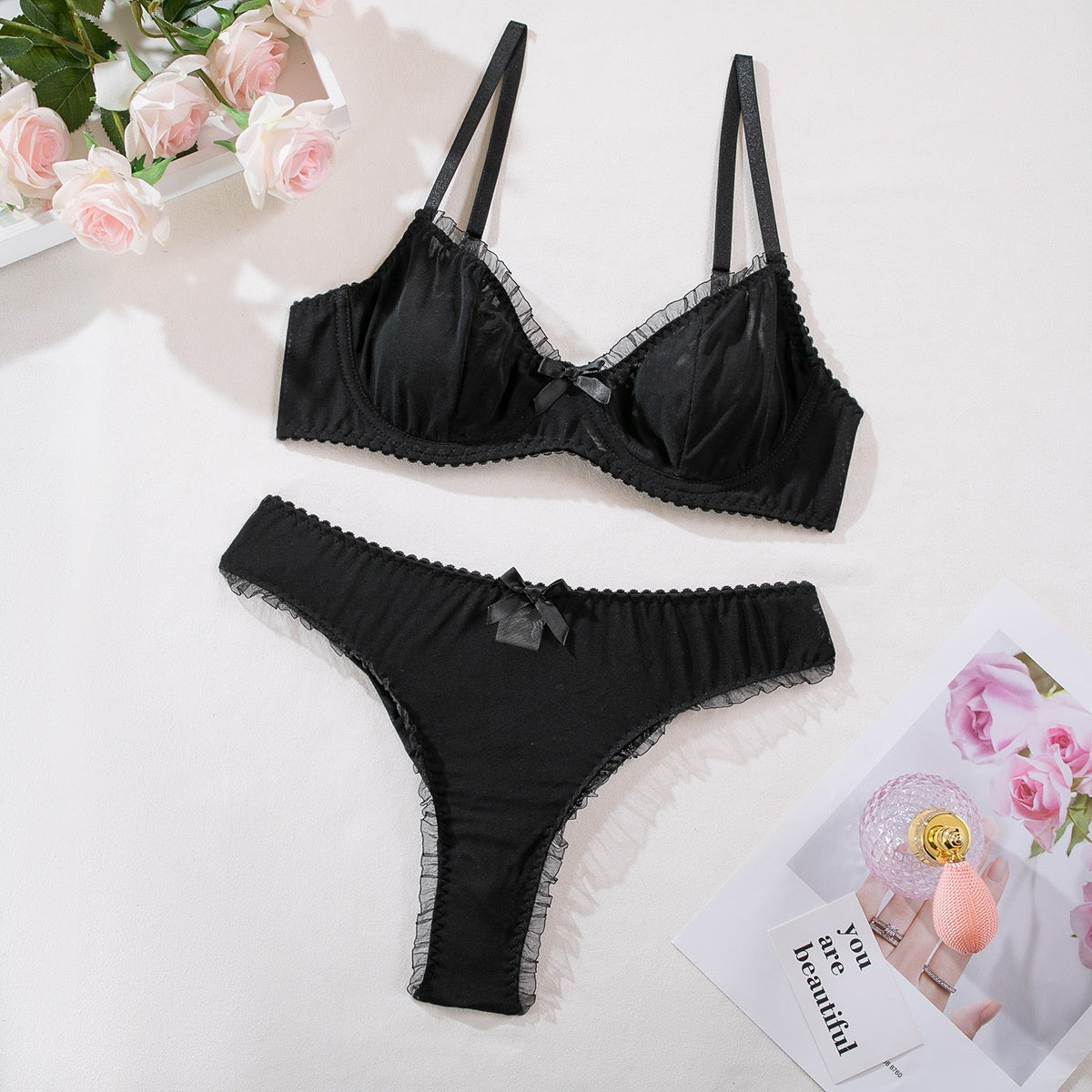 WOMEN’S MESH PRINT BRA AND PANTY SET