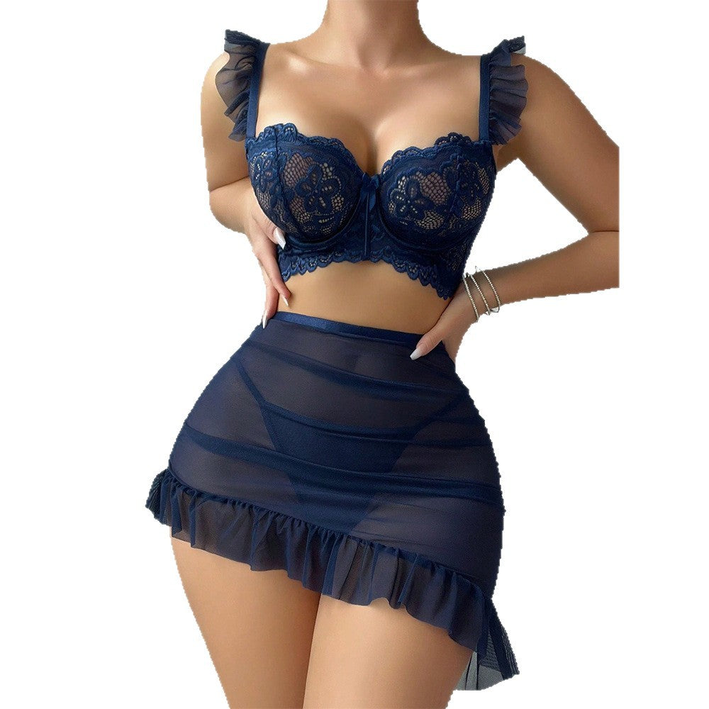 LACE SHEER THREE-PIECE LINGERIE SET