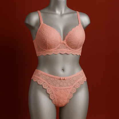 PADDED LINGERIE SET WITH EMBROIDERED TULLE AND LACE