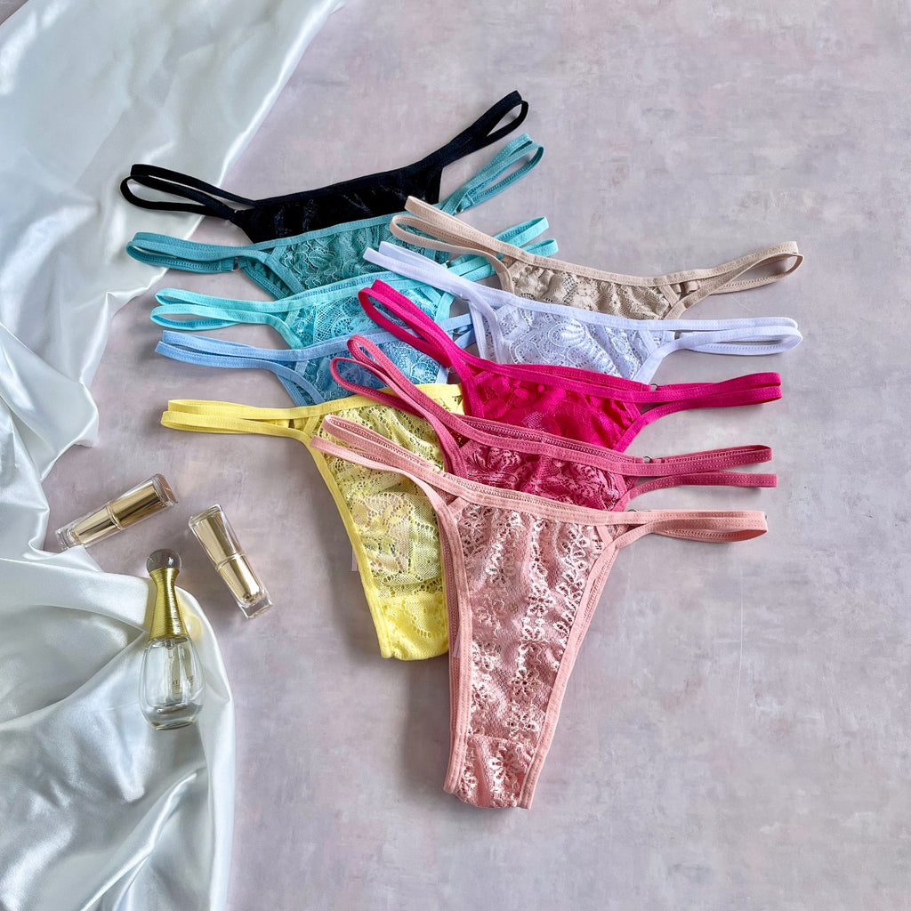 LACE THONG WITH DOUBLE BIAS WAISTBAND