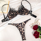 SUPER THIN LACE LEOPARD PRINT BRA SET