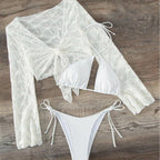 Bikini three piece off shoulder lace up swimsuit