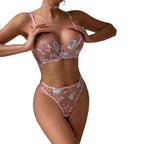 FLOWER EMBROIDERY LACE UNDERWIRE BRA SET