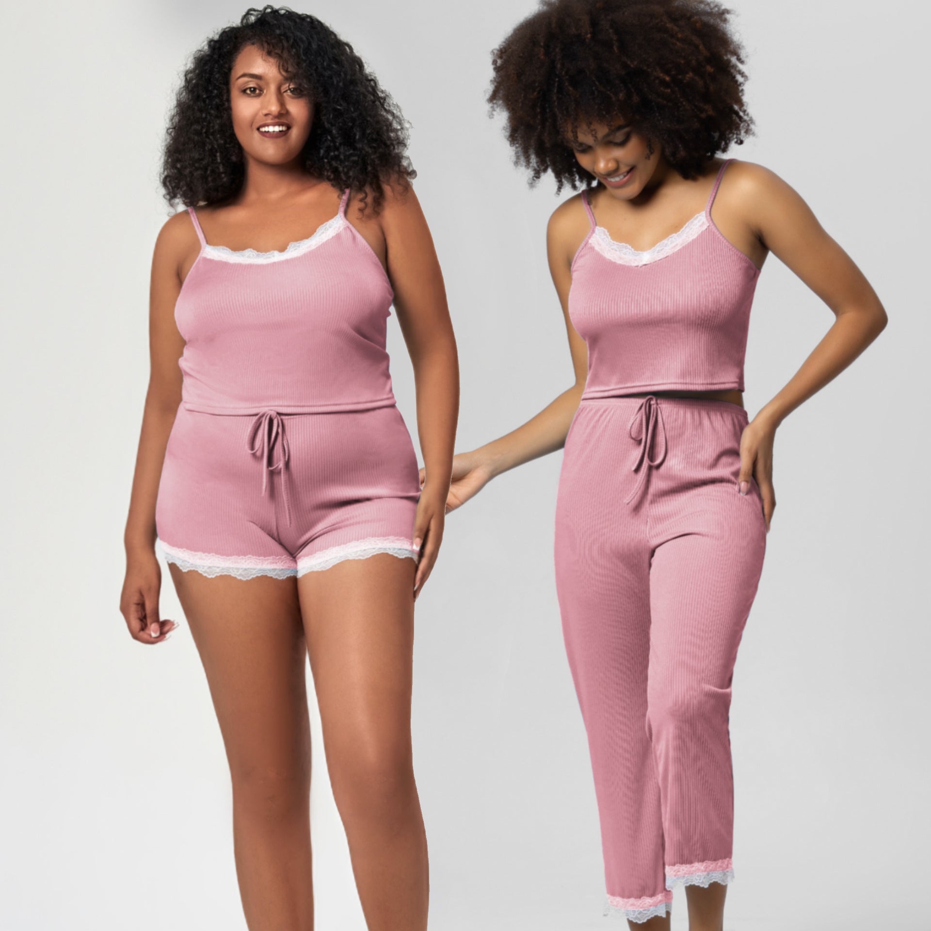 LIGHTWEIGHT PAJAMA SET WITH LACE DETAILS.