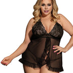 PLUS SIZE SCALLOPED TRIM LACE PANEL BABYDOLL