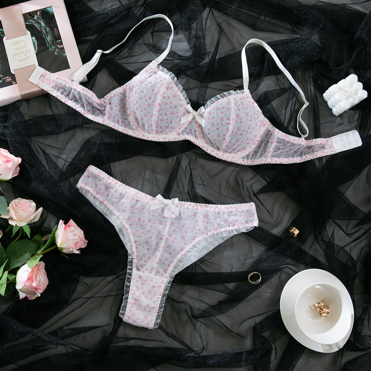 WOMEN’S MESH PRINT BRA AND PANTY SET