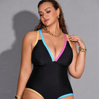 Color blocking one-piece plus size swimsuit
