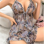 FLORAL SHEER MESH LINGERIE SET