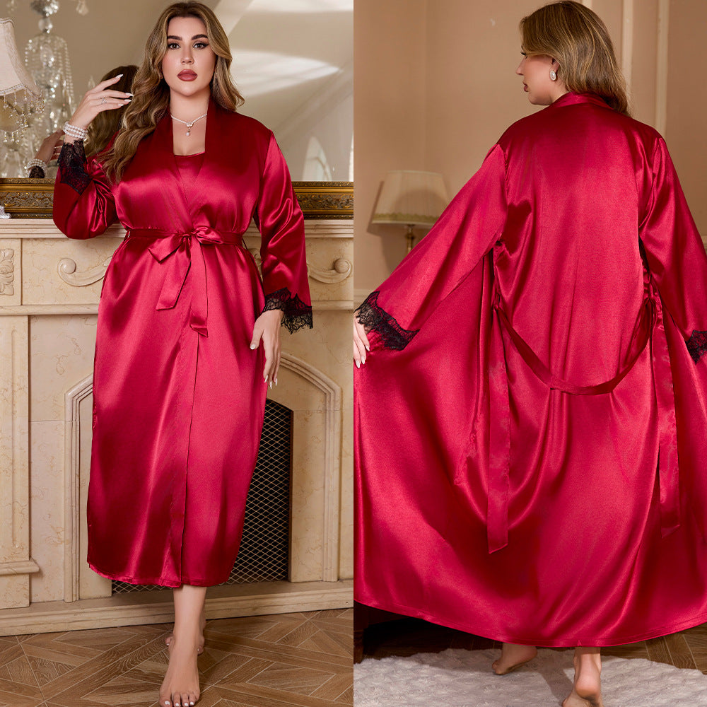 ELEGANT PLUS SIZE LONG ROBE NIGHTGOWN FOR WOMEN
