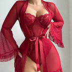Lace Flare Sleeve Lingerie Set with Stockings