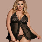 PLUS SIZE SCALLOPED TRIM LACE PANEL BABYDOLL