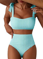 Striped High-Waist Bikini Set
