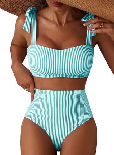 Striped High-Waist Bikini Set