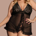 PLUS SIZE SCALLOPED TRIM LACE PANEL BABYDOLL