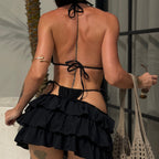 Solid color fungus edge skirt swimsuit