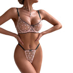 EMBROIDERED LACE UNDERWIRE PUSH-UP BRA SET