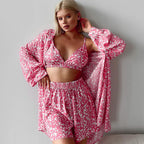 Printed Ice Silk 3-Piece Pajama Set