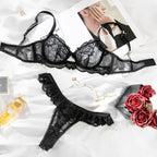 LACE PUSH-UP BRA SET WITH RUFFLE PANTIES
