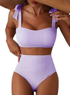 Striped High-Waist Bikini Set