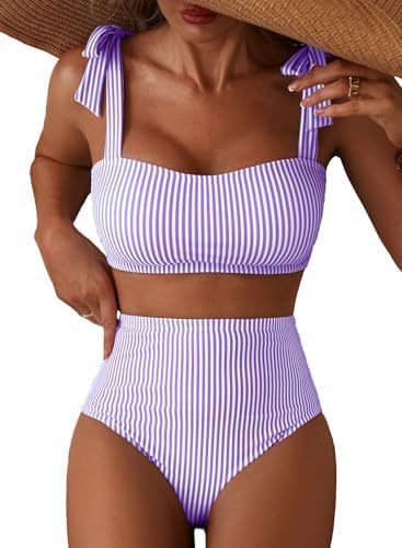 Striped High-Waist Bikini Set