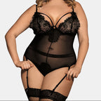PLUS SIZE LACE INSERT MESH LINGERIE TEDDY