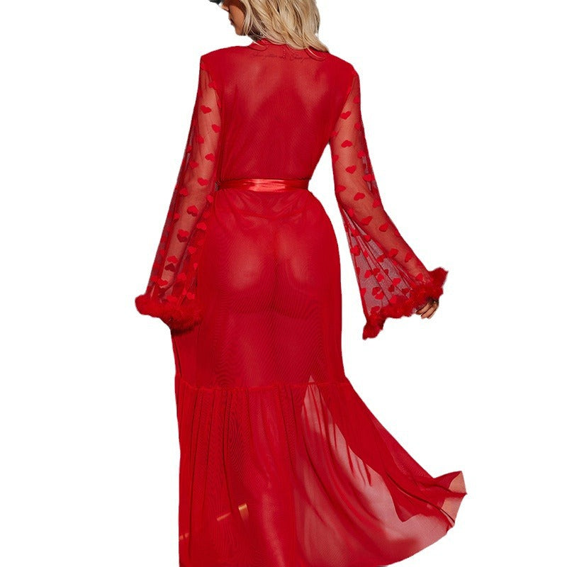 LACE-UP MESH BABYDOLL LINGERIE SET