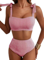 Striped High-Waist Bikini Set