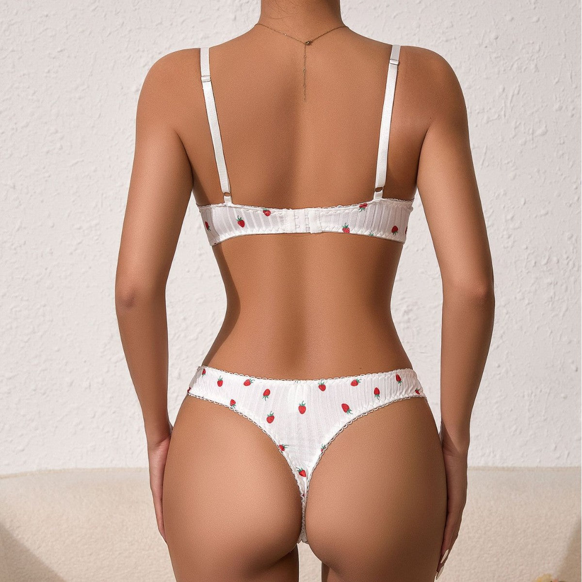 Printed Lace Bra Set with Steel Ring Gathering Bowknot