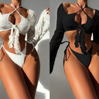 Bikini three piece off shoulder lace up swimsuit