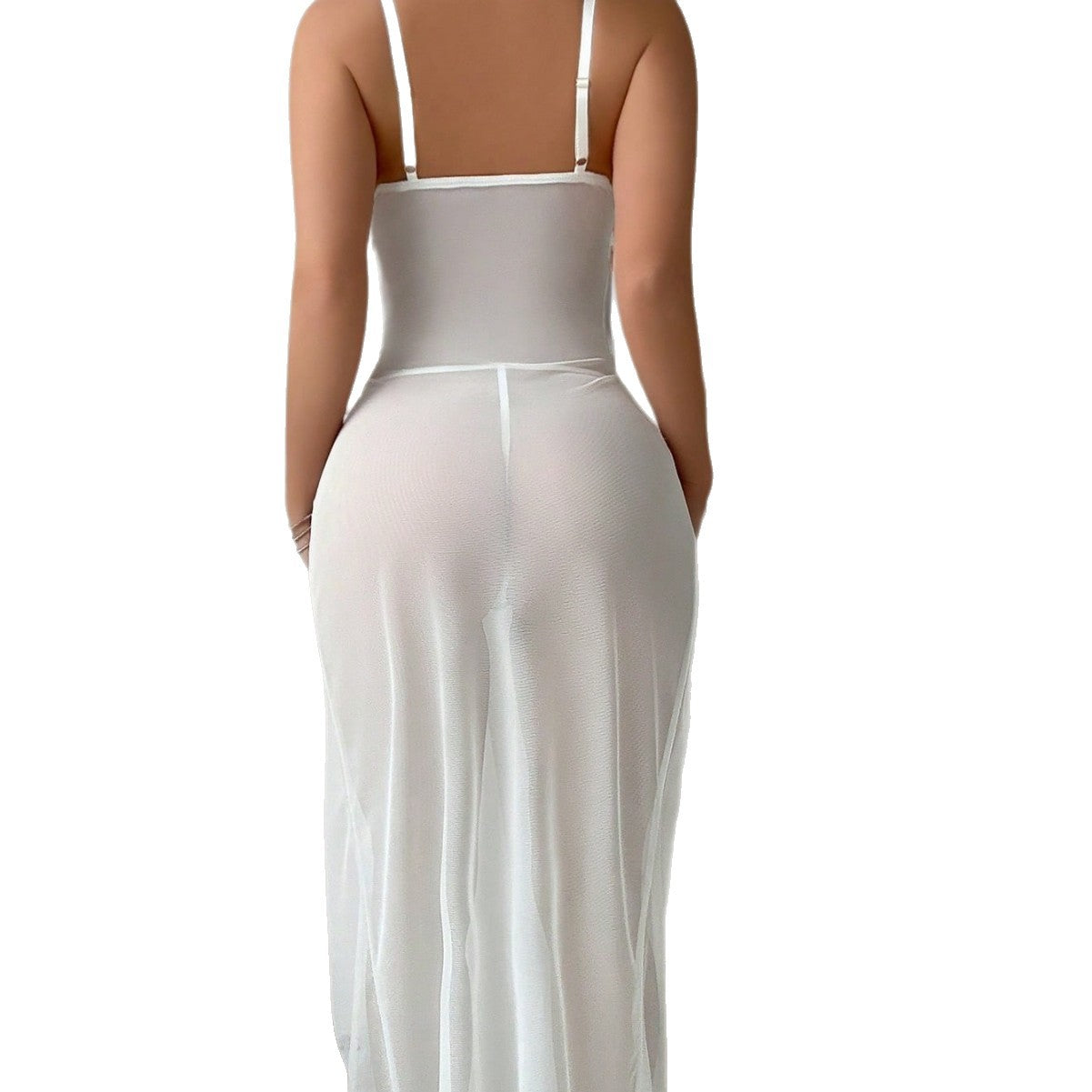 TRANSPARENT MESH SLIT NIGHTGOWN LINGERIE FOR WOMEN