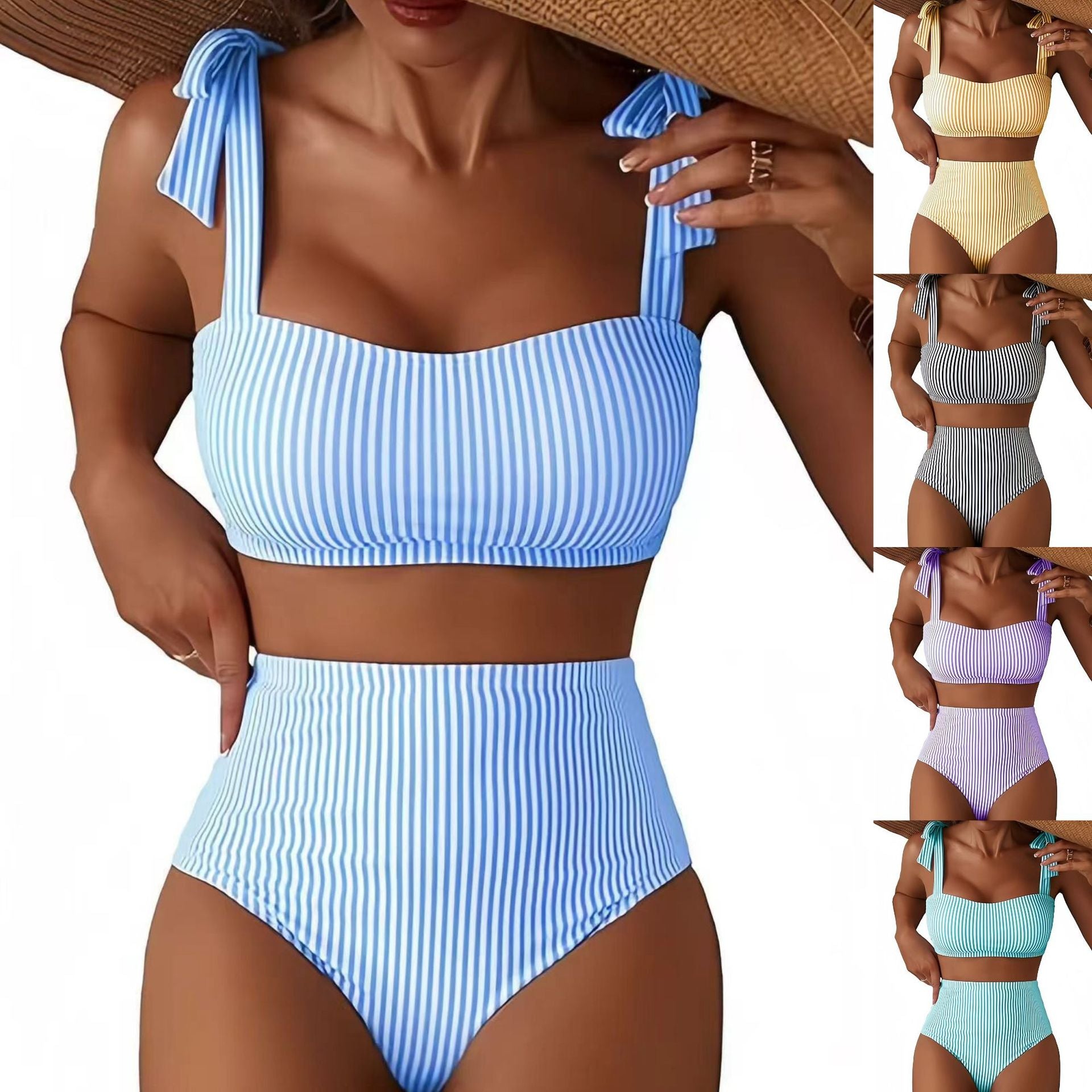 Striped High-Waist Bikini Set