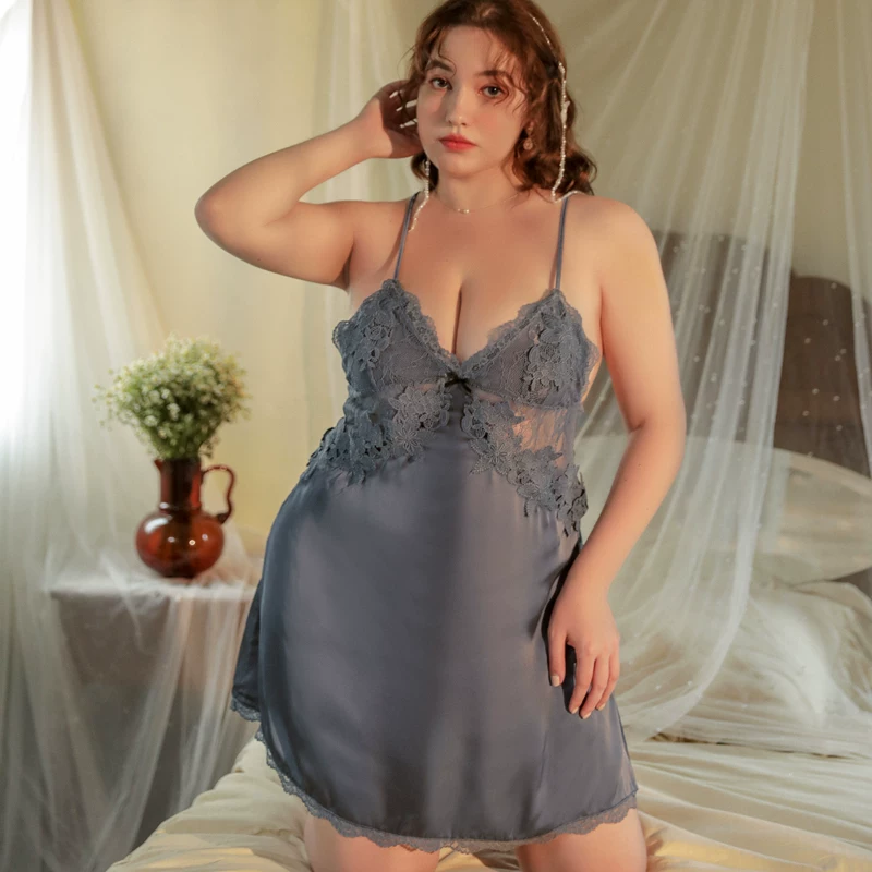 Plus Size Ice Silk Nightgown Set