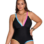 Color blocking one-piece plus size swimsuit