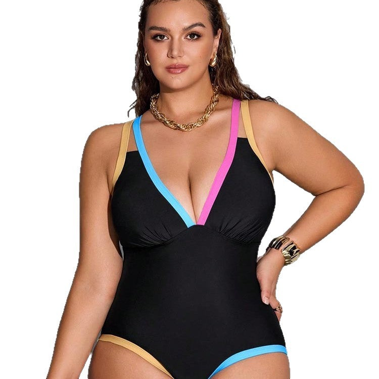 Color blocking one-piece plus size swimsuit