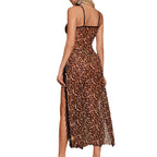 LEOPARD PRINT LACE BACKLESS SLIT NIGHTGOWN SET
